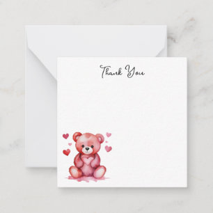 Carte De Correspondance Ourson aquarelle mignon, cœur rose Merci