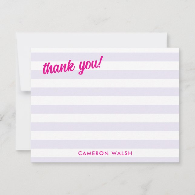 Carte De Correspondance Pale Purple Stripes Hot Rose Merci Ajouter Nom (Devant)
