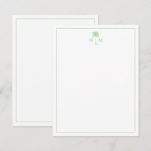 Carte De Correspondance Palmier de palmier vert et blanc Monogramme