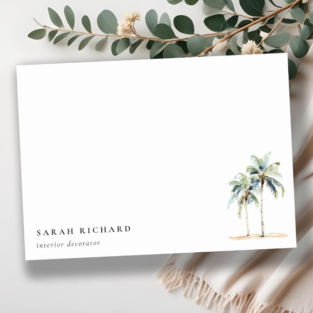 Carte De Correspondance Palmiers côtiers tropicaux Aquarelle Bleu Vert (Créateur téléchargé)