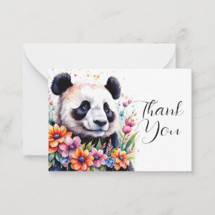 Carte De Correspondance Pandas au milieu de fleurs Merci