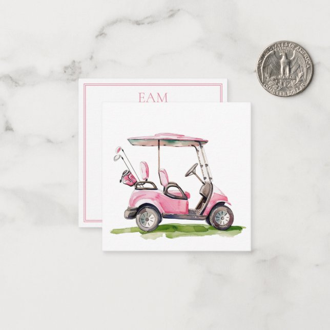 Carte De Correspondance Panier de golf rose Preppy Monogramme (Devant/Arrière en situation)