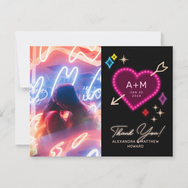 Carte De Correspondance Panneau Neon Vegas Mariage Merci (Devant)