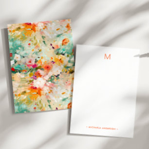Carte De Correspondance Papeterie à monogramme de peinture florale abstrai