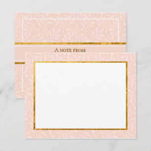 Carte De Correspondance Papeterie botanique rose, or et feuille embossée