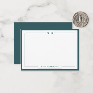 Carte De Correspondance Papeterie de bordure vert fumée à monogramme class