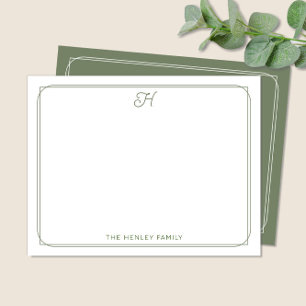 Carte De Correspondance Papeterie de famille jolie initiale de script Vert