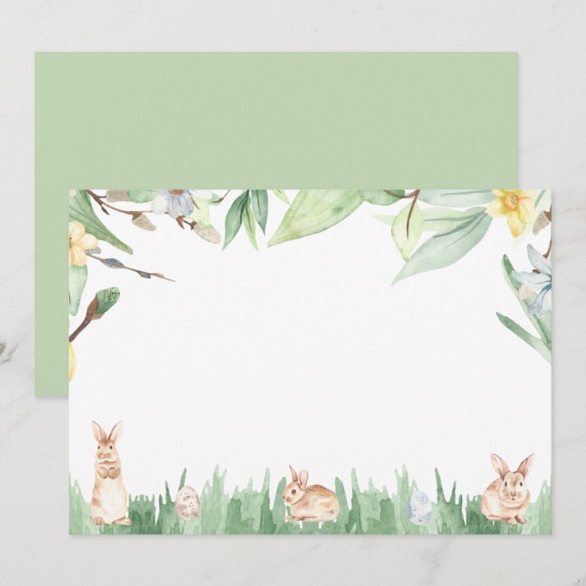 Carte De Correspondance Papeterie Lapins de printemps à l'aquarelle (Devant / Derrière)