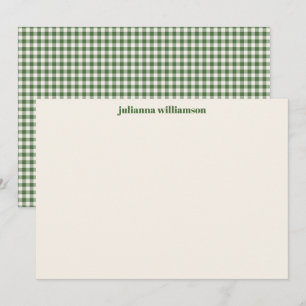 Carte De Correspondance Papeterie personnalisée à carreaux gingham verts m