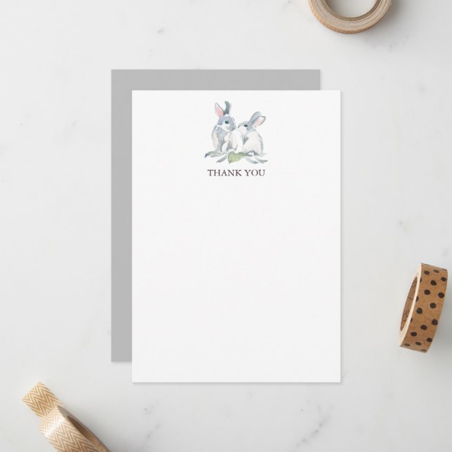 Carte De Correspondance Papeterie personnalisée Lapin de printemps Remerci (Devant/Arrière en situation)