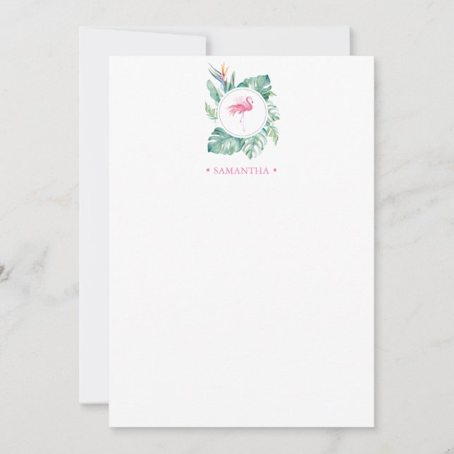 Carte De Correspondance Papeterie personnalisée Tropical Flamant Rose (Devant)