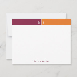 Carte De Correspondance Papeterie personnelle à ruban marron orange Monogr