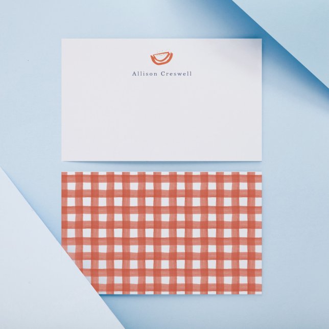 Carte De Correspondance Papeterie personnelle Pastèque Picnic Gingham Roug (Red & gingham go together like summer & melons! Notecards for keeping in touch & writing memories.)