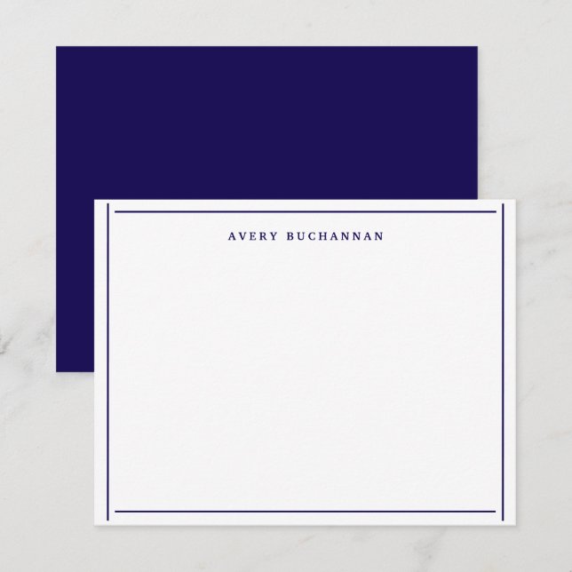 Carte De Correspondance Papeterie plate à bordure blanche bleu marine fonc (Devant / Derrière)