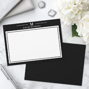Carte De Correspondance Papeterie simple à monogramme noir et blanc