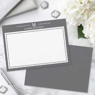 Carte De Correspondance Papeterie simple monogramme gris charbon