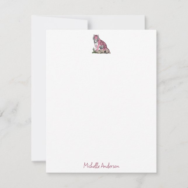 Carte De Correspondance Papeterie tendance personnalisée Tigre Rose  (Devant)