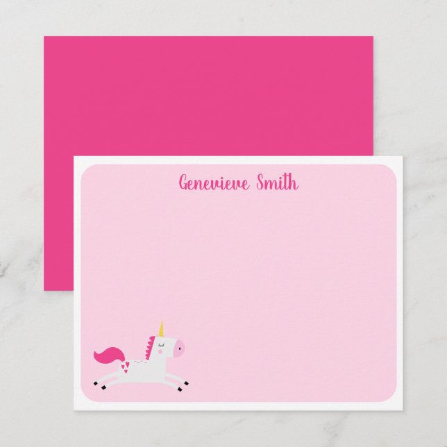 Carte De Correspondance Papeterie Unicorne Rose (Devant / Derrière)
