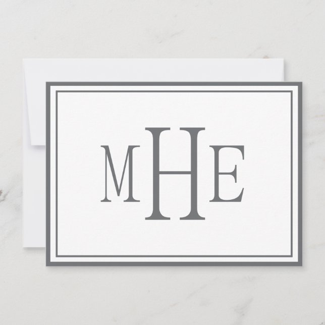 Carte De Correspondance Papier à Lettre Minimaliste Monogrammé Gris (Devant)
