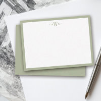 Papier à Lettre Monogramme Moderne Bordure Vert Sa