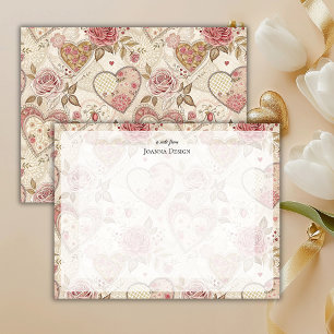 Carte De Correspondance Papier à lettres chic rustique avec roses et cœurs