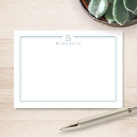 Papier à lettres classique Monogramme bordure bleu