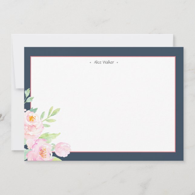 Carte De Correspondance Papier à lettres Dusty Blue Peonies (Devant)