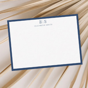 Carte De Correspondance Papier à lettres monogrammé avec bordure bleu mari