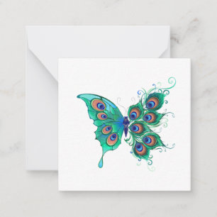 Carte De Correspondance Papillon aux plumes de paon vert