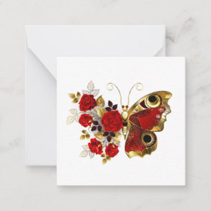 Carte De Correspondance Papillon de fleurs rouges aux roses rouges
