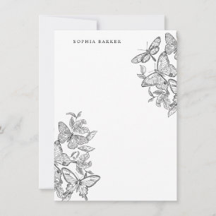 Carte De Correspondance Papillons croqués noirs et blancs Papeterie