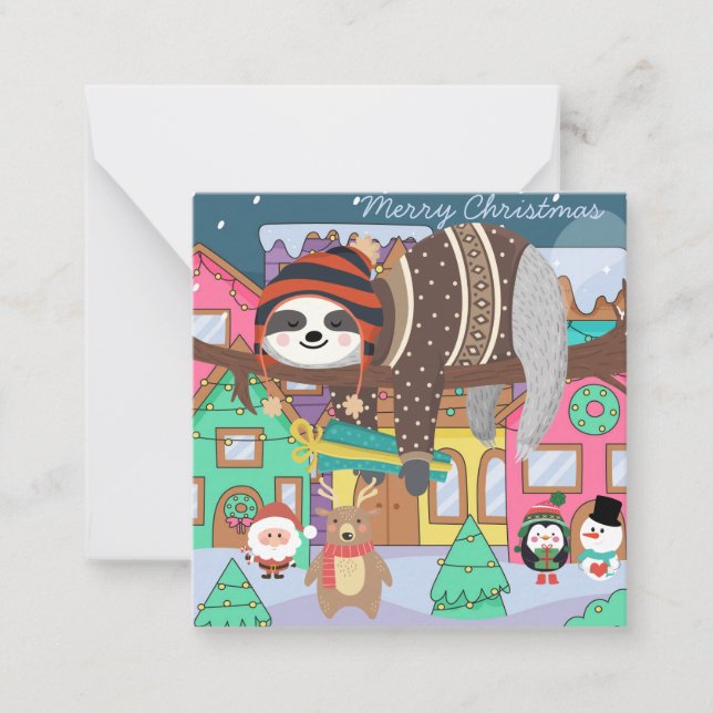 Carte De Correspondance Paresseux de Noël mignon (Devant)