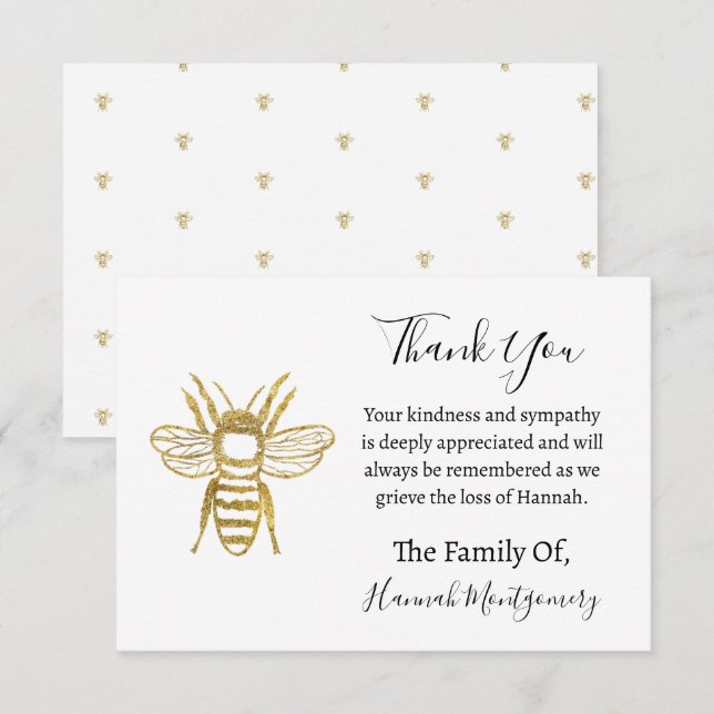 Carte De Correspondance Parties scintillant Bee funéraire Sympathie Merci (Devant / Derrière)