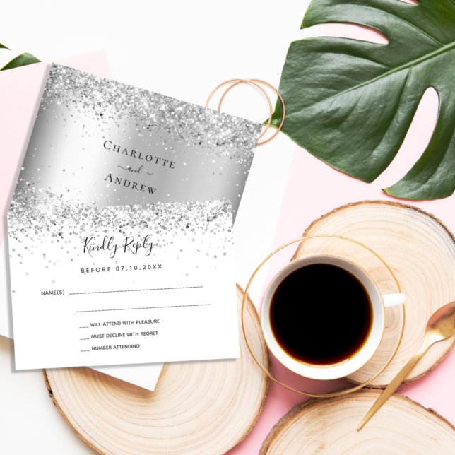 Carte De Correspondance Parties scintillant blanche en argent élégant mari (Créateur téléchargé)