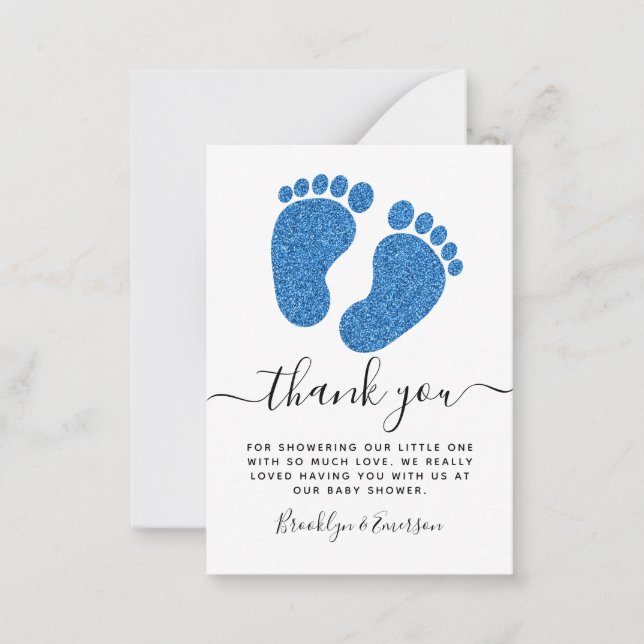 Carte De Correspondance Parties scintillant Bleue Baby shower pieds bébé M (Devant)