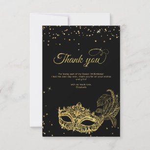 Carte De Correspondance PARTIES SCINTILLANT d'or noir BUDGET Merci masqué
