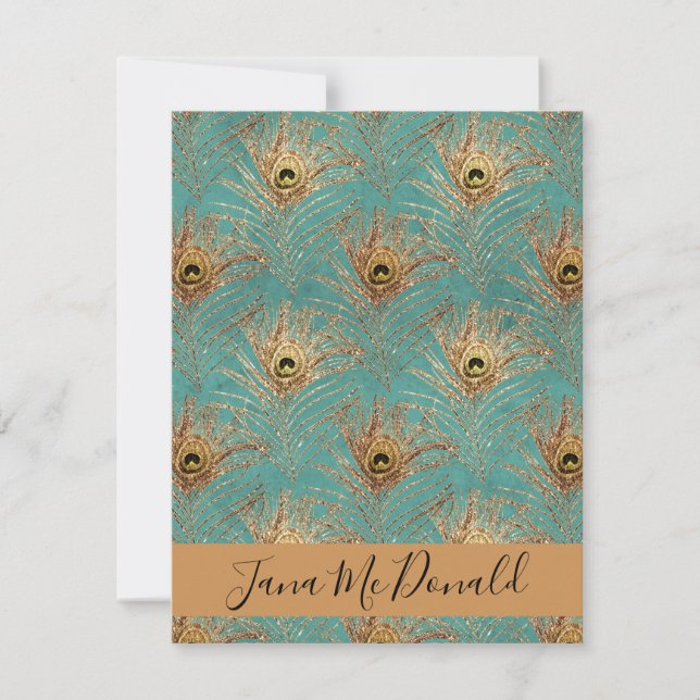 Carte De Correspondance Parties scintillant élégante Peacock Feathes Perso (Devant)