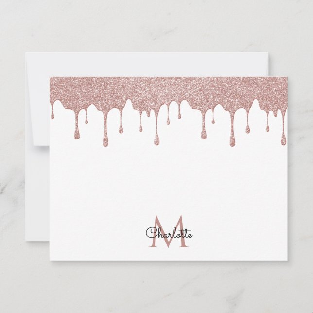 Carte De Correspondance Parties scintillant rose fille gouttes Monogramme  (Devant)