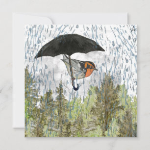 Carte De Correspondance Paruline Rainy Day Umbrella Blank Flat Note Card
