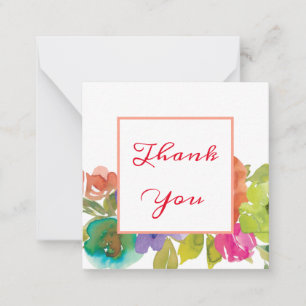 Carte De Correspondance Pastel Aquarelle Fleurs Script Merci