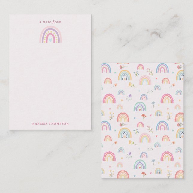 Carte De Correspondance Pastel Rainbows Girly Fleurs sauvages & Coeurs (Devant / Derrière)