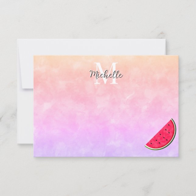 Carte De Correspondance Pastèque aquarelle personnalisée monogramme dessin (Devant)