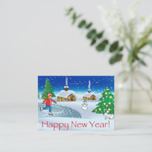 Carte De Correspondance patinage sur la veille du Nouvel An. Joyeux Noël
