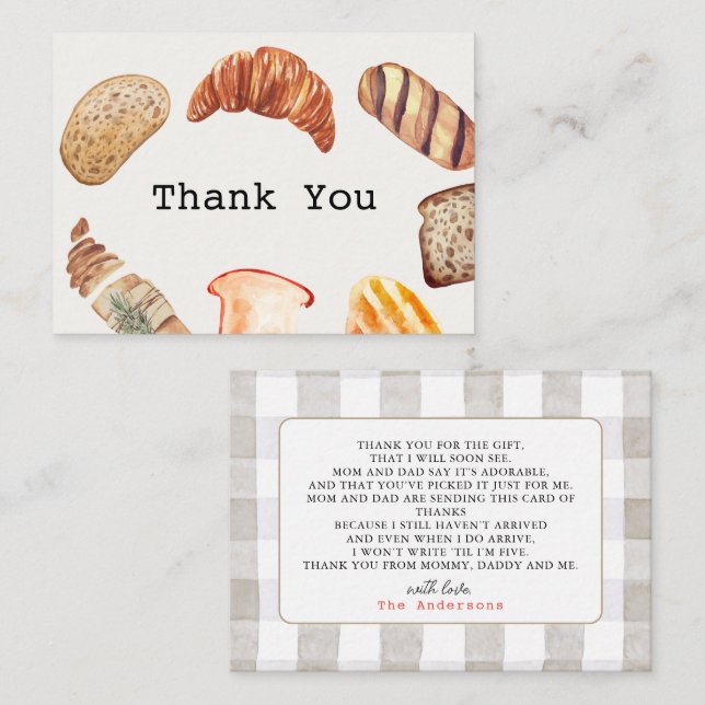 Carte De Correspondance Pâtisseries au four Baby shower Merci (Devant / Derrière)