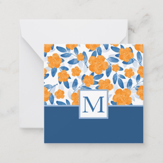 Carte De Correspondance Pavot d'aquarelle et Motif Feuille (Devant)
