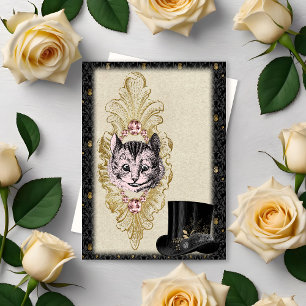 Carte De Correspondance Pays des Merveilles Vintage Chat Cheshire Rose et