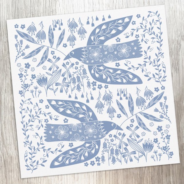 Carte De Correspondance Peace Dove Blue Bird (Peace doves blue and white bird folk art notecards)