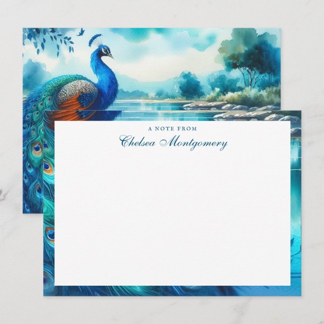 Carte De Correspondance Peacock Aquarelle Peinture Art personnalisé (Devant / Derrière)