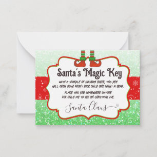 Carte De Correspondance Père Noël clé magique Noeud de Noël pour enfants