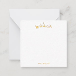 Carte De Correspondance Père Noël d'or volant en traîneau avec rennes